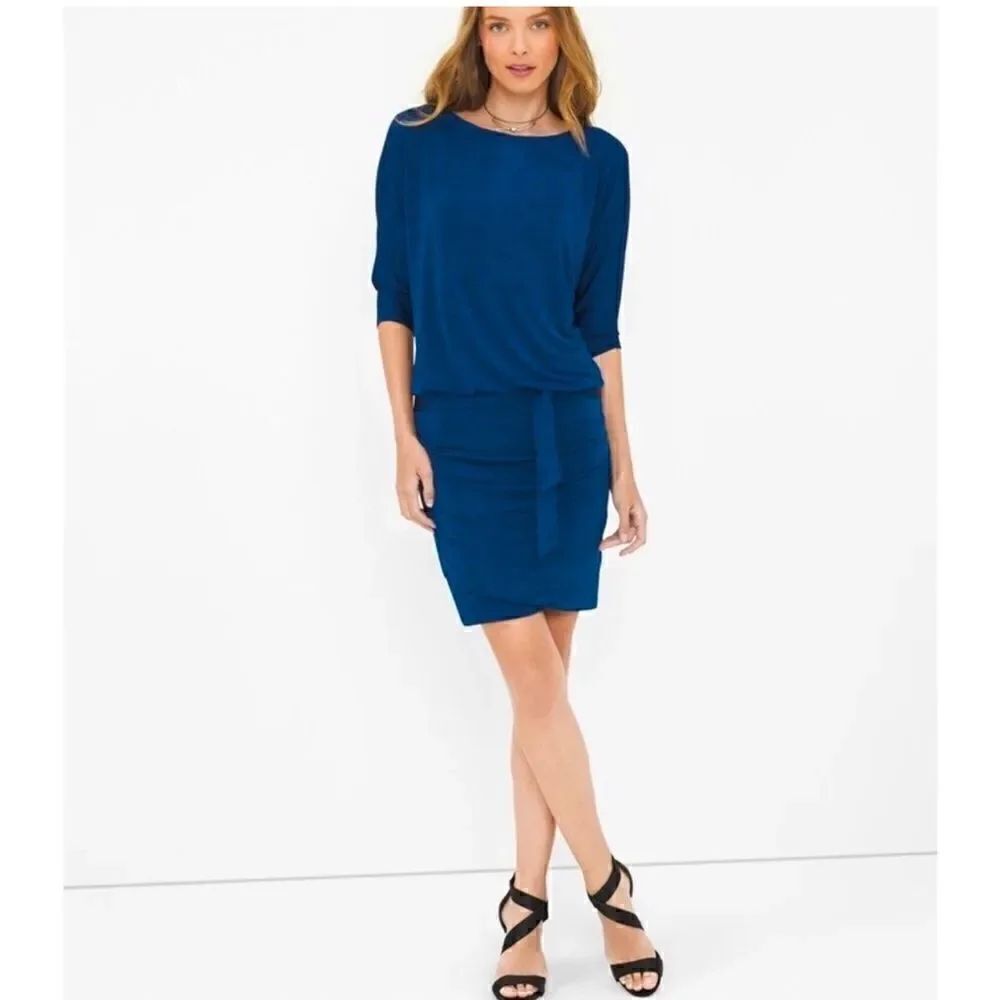 White House Black Market Navy Dark Blue Metallic Dolman Sleeve Dress | SZ XXS